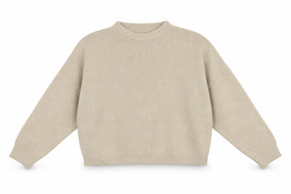 Front view of Nasty Gal women’s beige round neck acrylic jumper, size M, - cropped