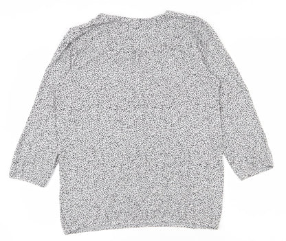 Back view of EAC women’s grey geometric viscose basic blouse, size S, v-neck