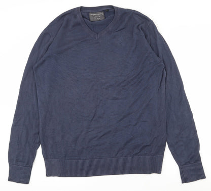 Angelo Litrico Mens Blue V-Neck  Cotton Pullover Jumper Size L