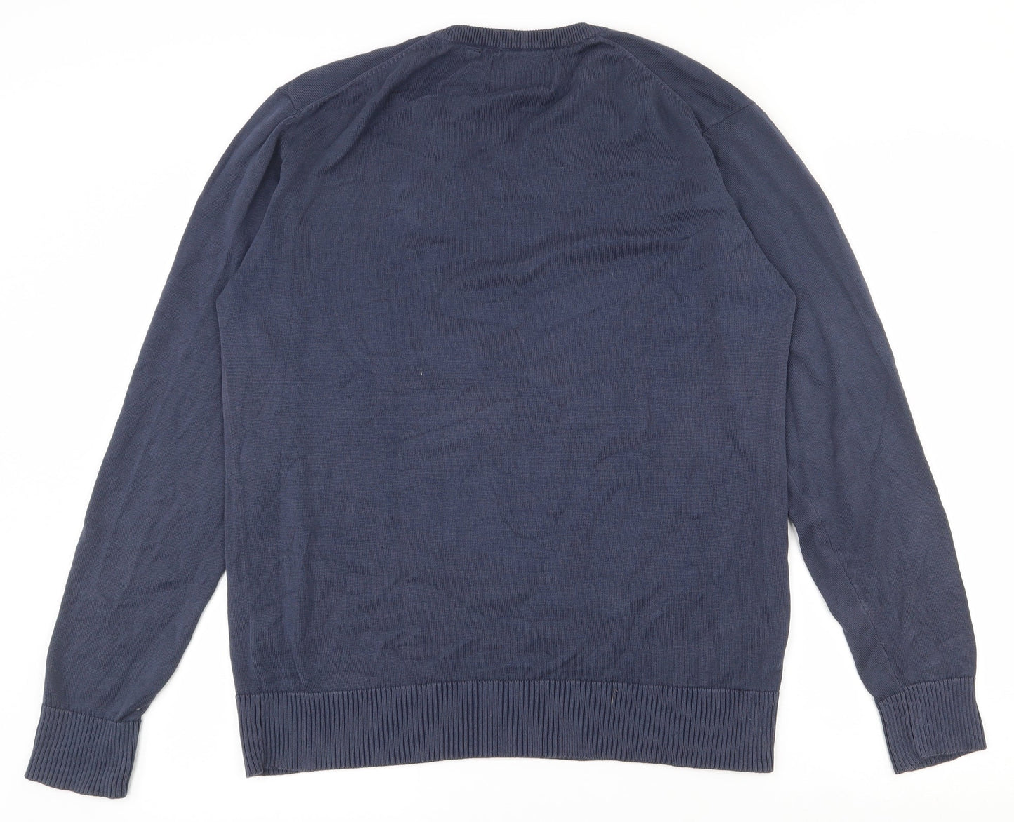 Angelo Litrico Mens Blue V-Neck  Cotton Pullover Jumper Size L