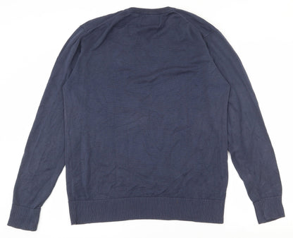 Angelo Litrico Mens Blue V-Neck  Cotton Pullover Jumper Size L