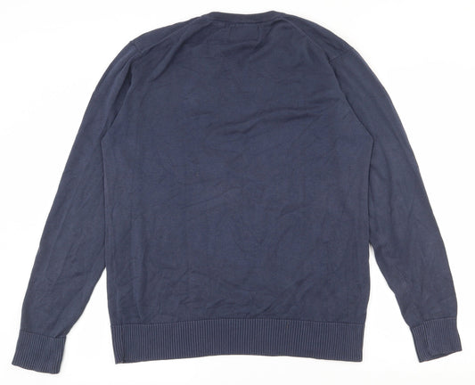 Angelo Litrico Mens Blue V-Neck  Cotton Pullover Jumper Size L