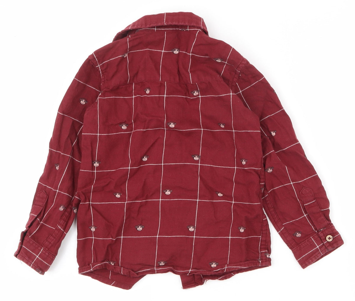 Back view of Dunnes boys’ red check 100% cotton basic casual, size 2-3, years collared button
