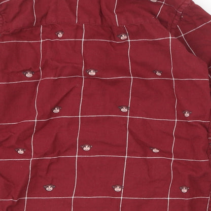 Brand and care label for Dunnes boys’ red check 100% cotton basic casual, size 2-3, years collared button
