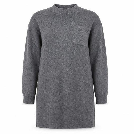 Front view of Tu women’s grey round neck polyester jumper, size UK 12