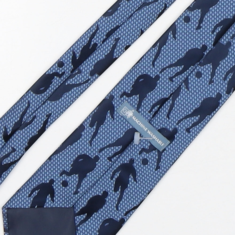 Marks and Spencer Mens Blue Geometric Polyester Pointed Tie One Size - Football