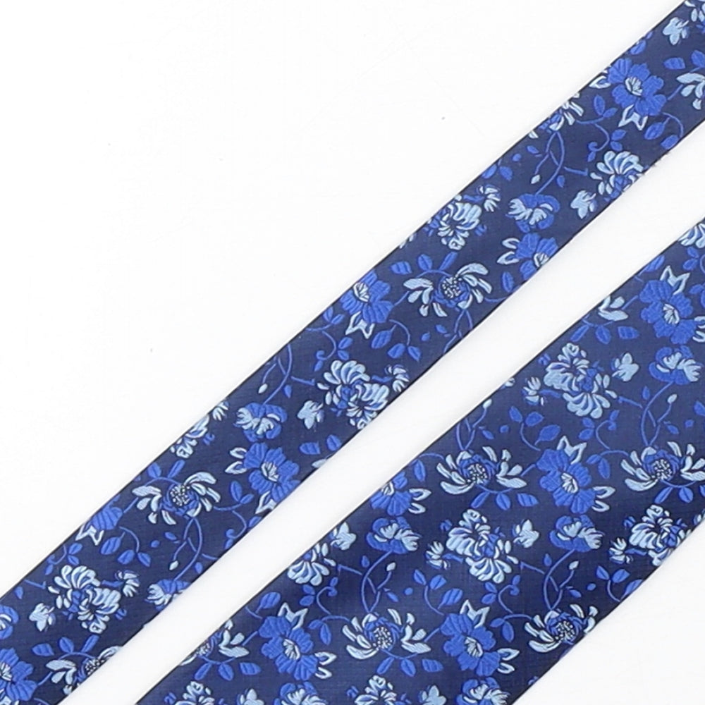 Skopes  Mens Blue Floral Polyester Pointed Tie One Size
