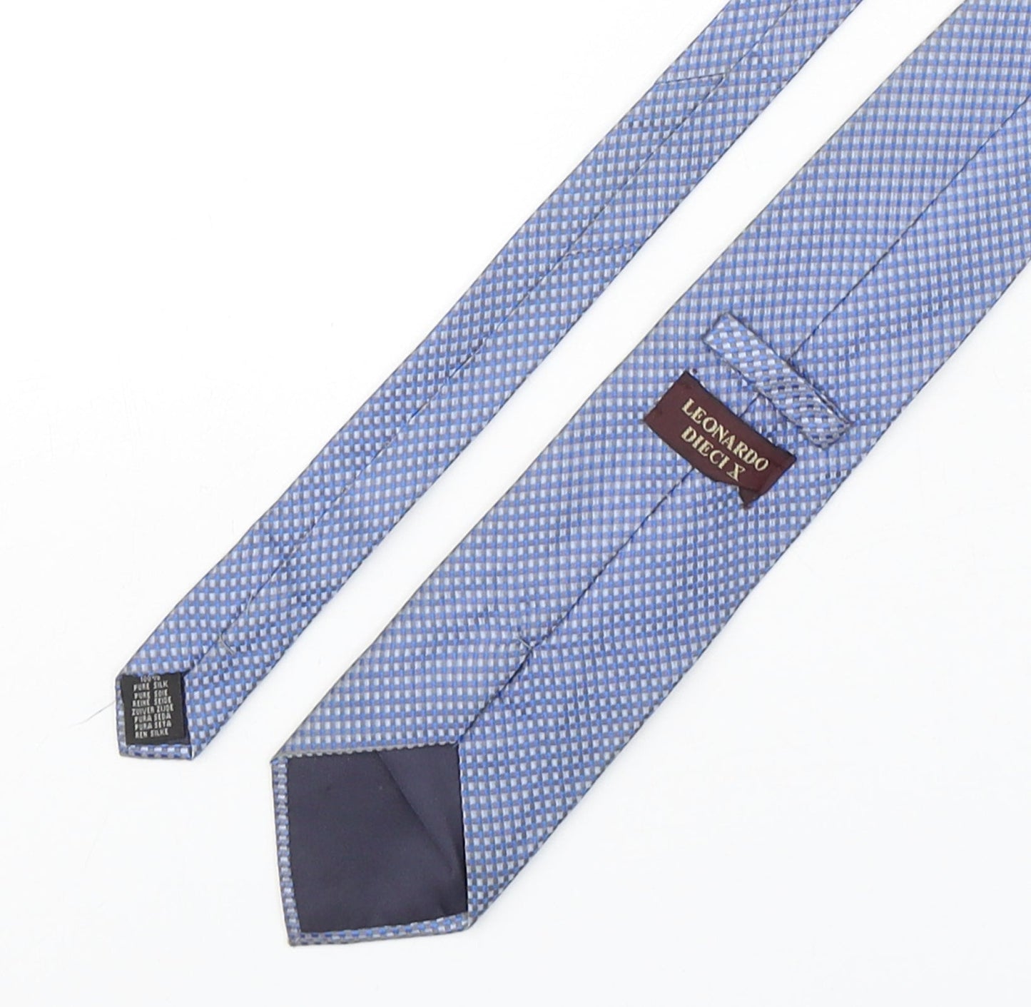 Leonardo Dieci Mens Blue Plaids & Checks Silk Pointed Tie One Size