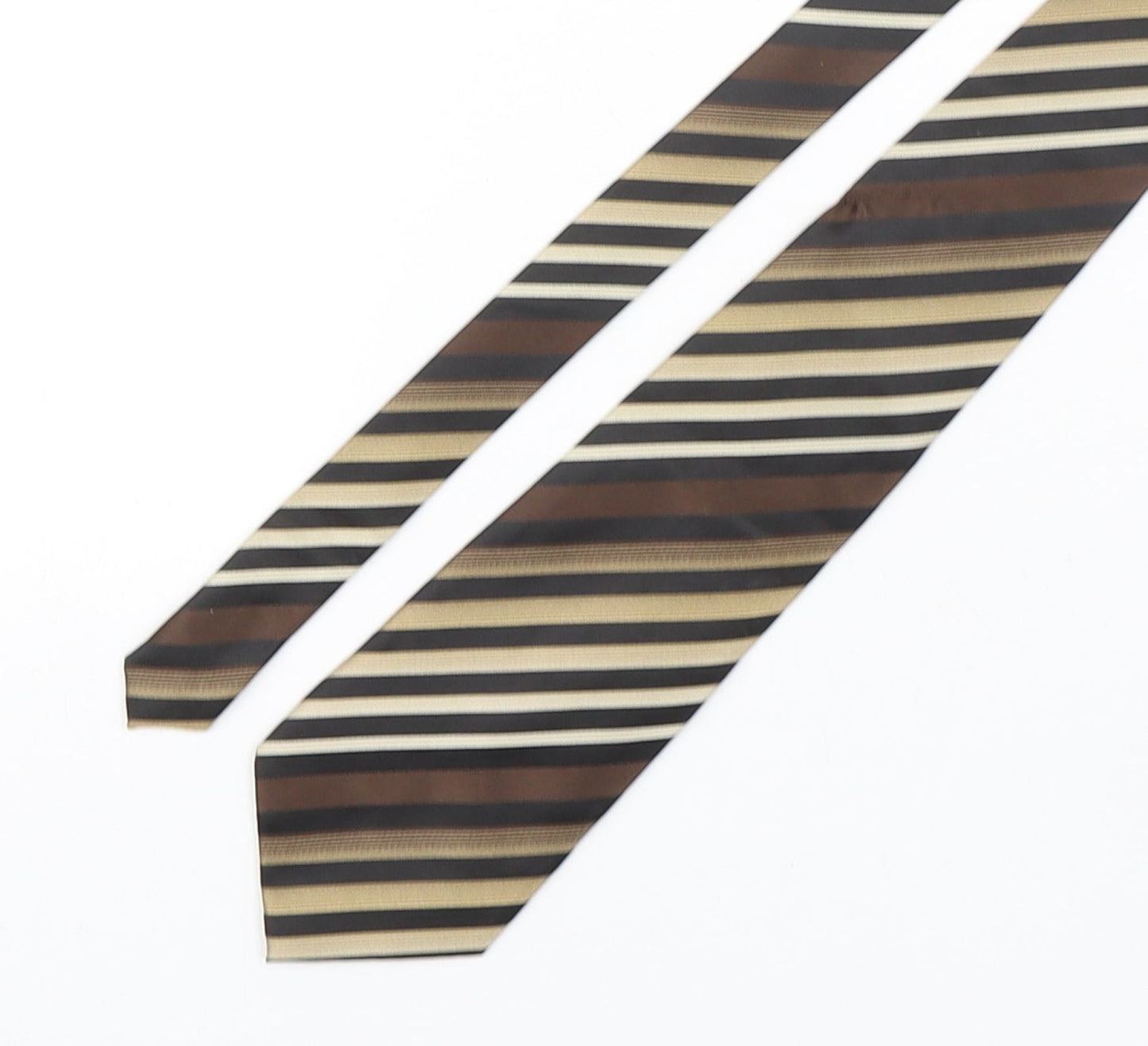 John Curtis  Mens Brown Striped Polyester Pointed Tie One Size