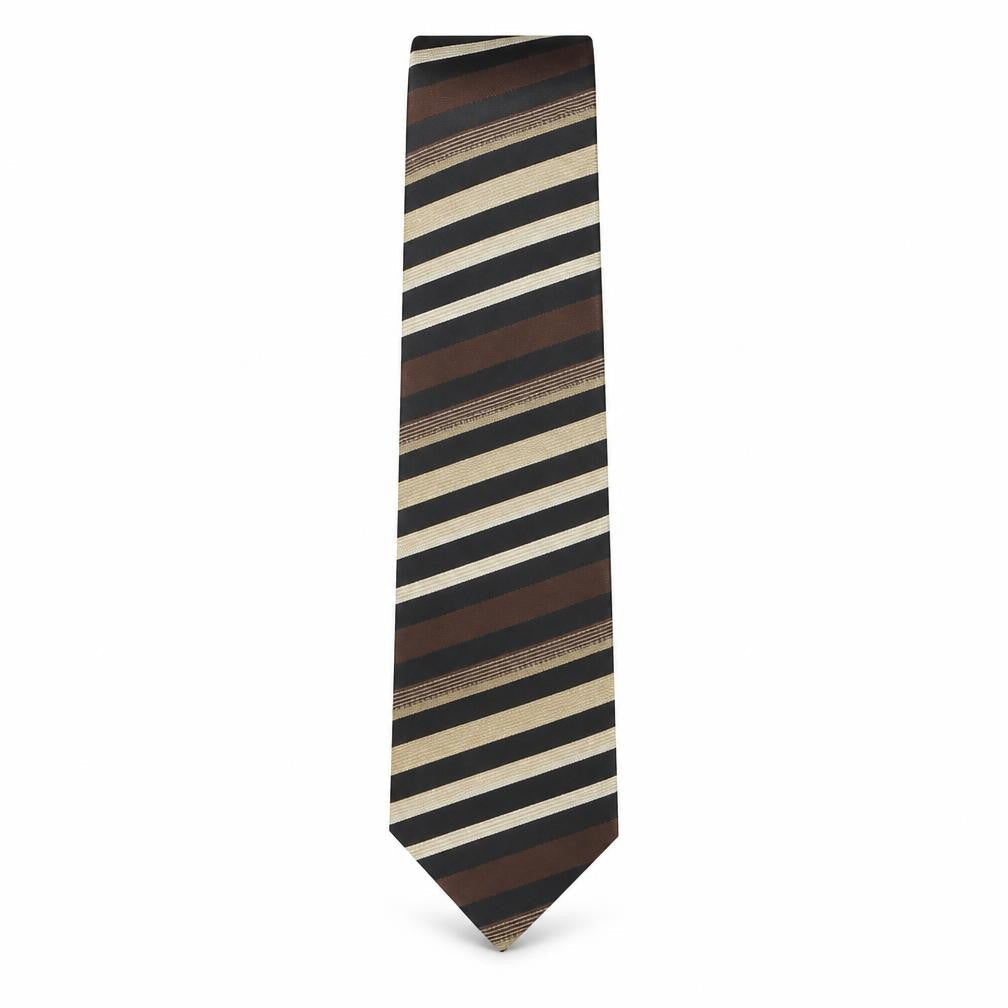 Mens John Curtis Brown Striped  Pointed Tie