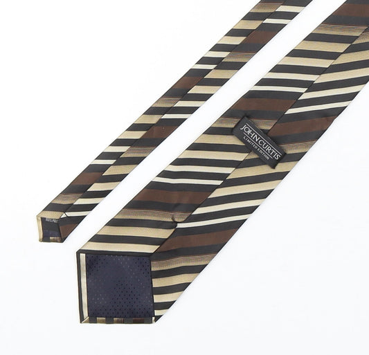 John Curtis  Mens Brown Striped Polyester Pointed Tie One Size
