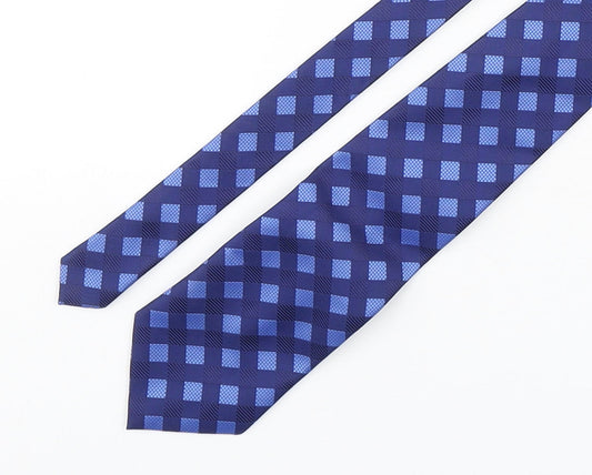 Simon Taylor  Mens Blue Geometric Polyester Pointed Tie One Size