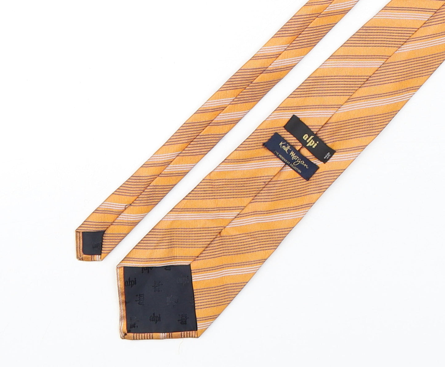 alpi Mens Orange Striped Silk Pointed Tie One Size
