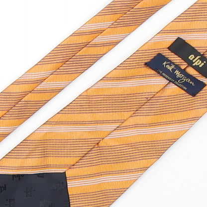 alpi Mens Orange Striped Silk Pointed Tie One Size