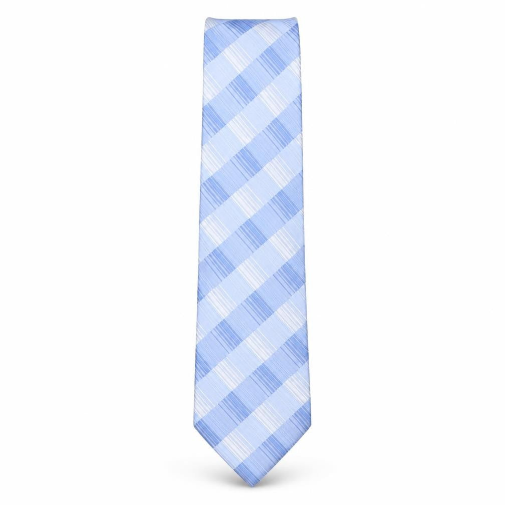 Front view of Racing Green men’s blue striped silk pointed tie one size