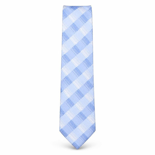 Front view of Racing Green men’s blue striped silk pointed tie one size