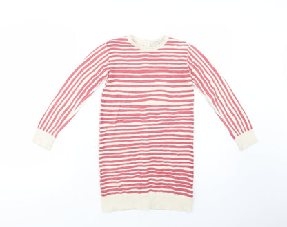 Indigo Girls Beige Crew Neck Striped Cotton Tunic Jumper Size 6-7 Years  Button