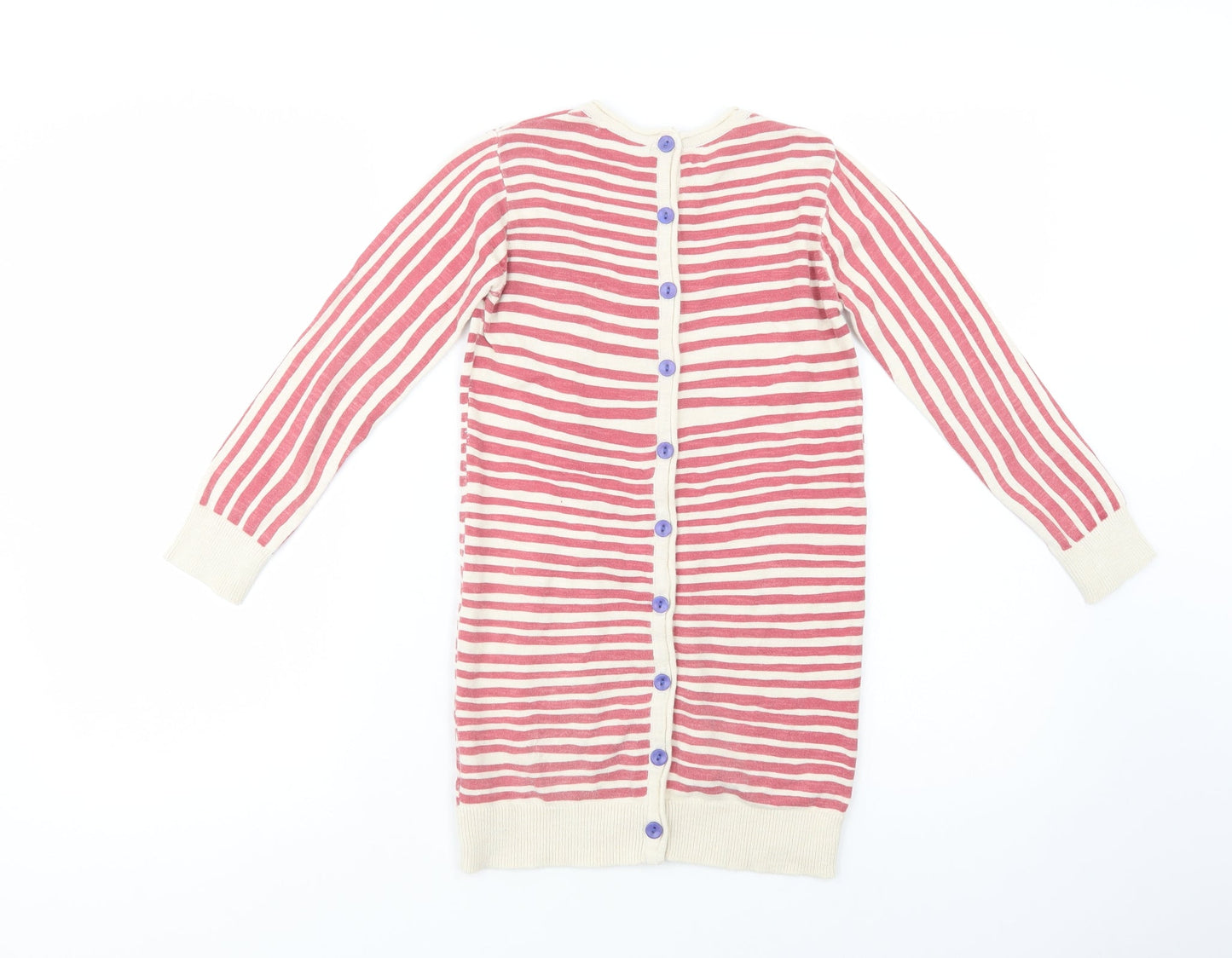 Indigo Girls Beige Crew Neck Striped Cotton Tunic Jumper Size 6-7 Years  Button