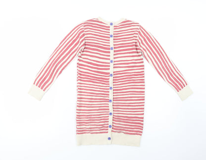 Indigo Girls Beige Crew Neck Striped Cotton Tunic Jumper Size 6-7 Years  Button