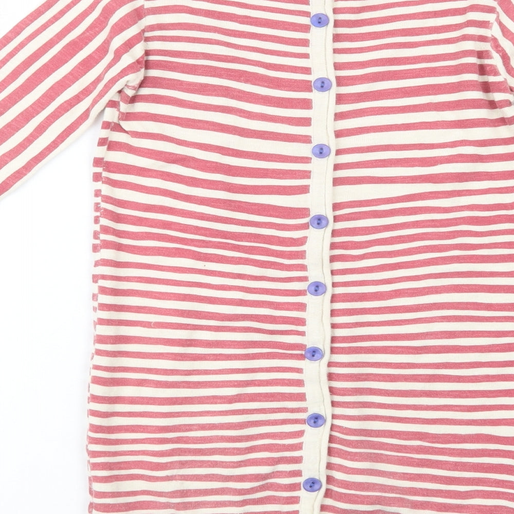 Indigo Girls Beige Crew Neck Striped Cotton Tunic Jumper Size 6-7 Years  Button