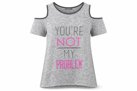 Front view of Select women’s grey polyester basic blouse, size UK 10, crew neck - not my problem