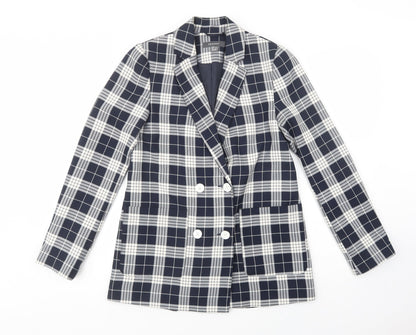 Primark Womens Blue Plaid  Jacket Blazer Size 6  Button
