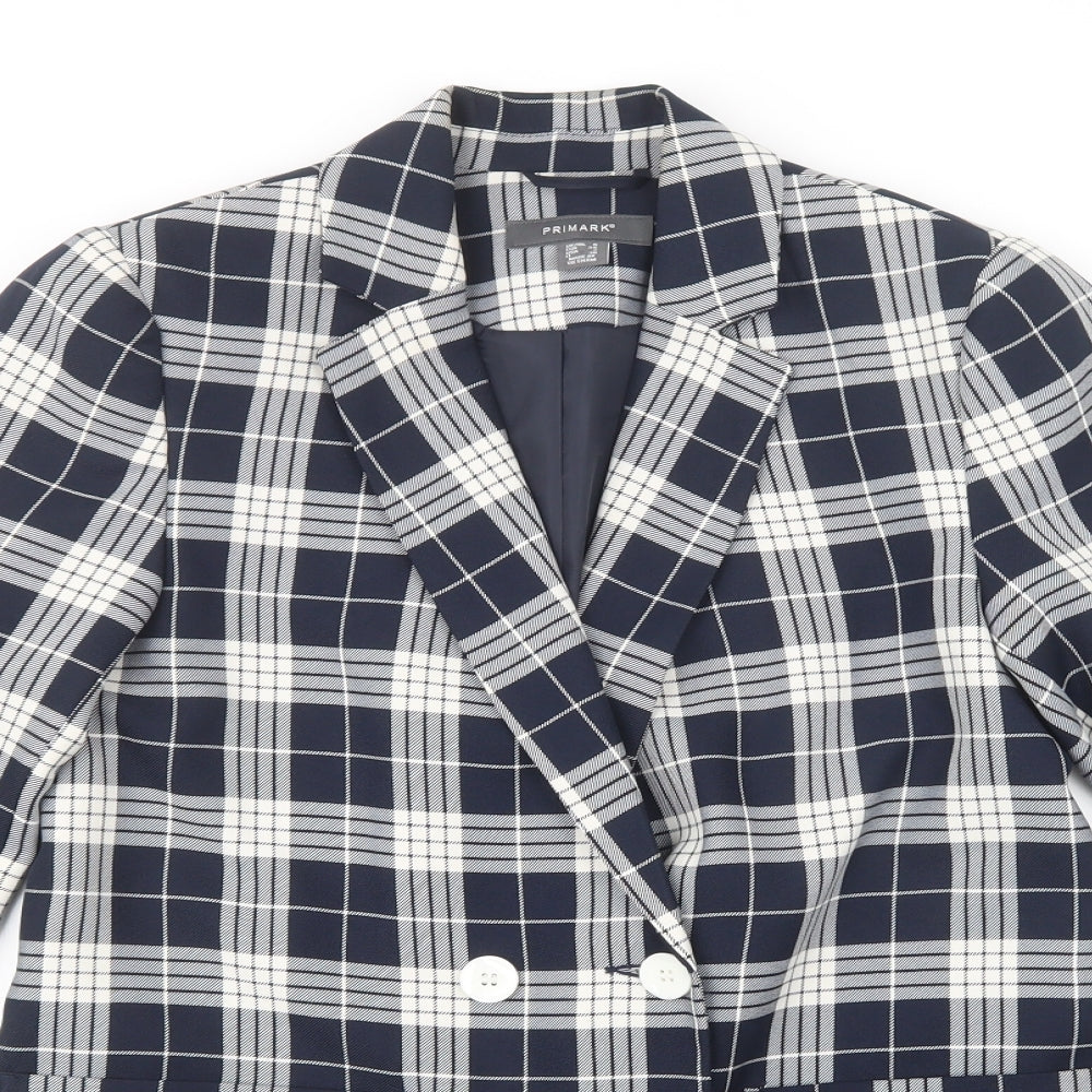 Primark Womens Blue Plaid  Jacket Blazer Size 6  Button