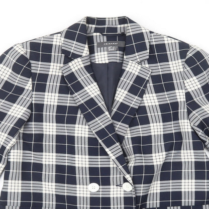 Primark Womens Blue Plaid  Jacket Blazer Size 6  Button