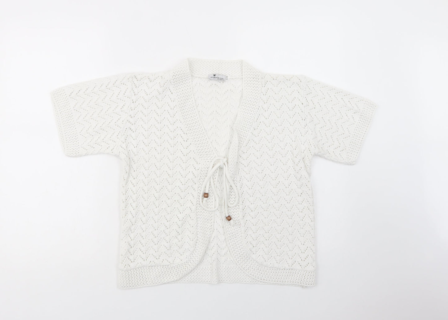 Etiquette London Womens White V-Neck  Acrylic Cardigan Jumper Size S
