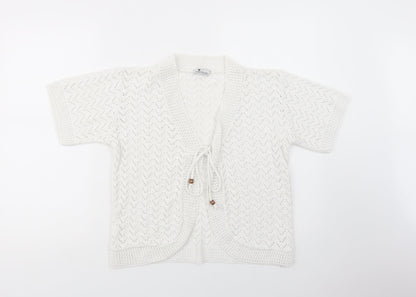 Etiquette London Womens White V-Neck  Acrylic Cardigan Jumper Size S