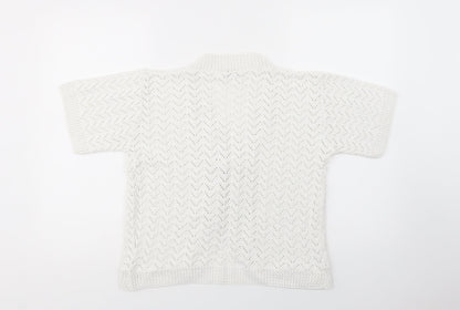 Etiquette London Womens White V-Neck  Acrylic Cardigan Jumper Size S