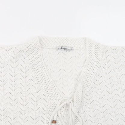 Etiquette London Womens White V-Neck  Acrylic Cardigan Jumper Size S