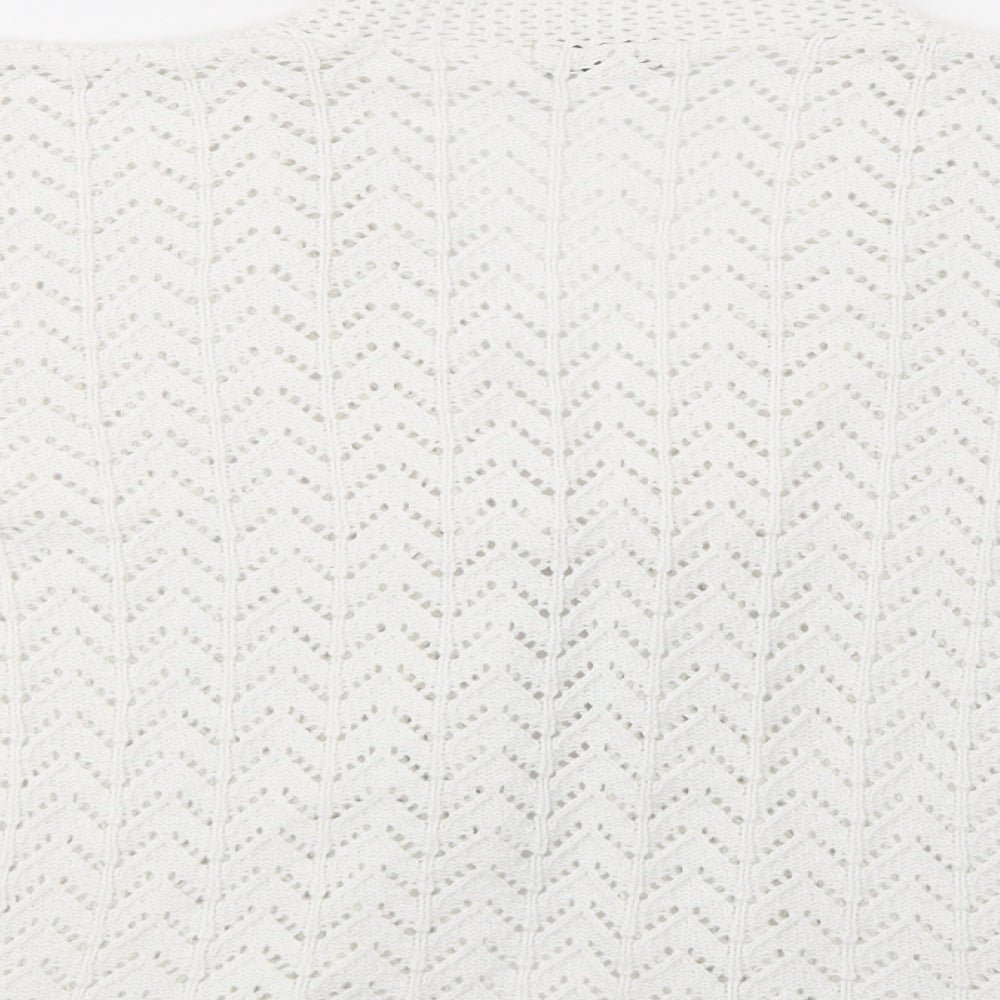Etiquette London Womens White V-Neck  Acrylic Cardigan Jumper Size S