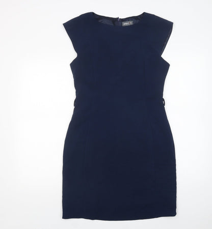 Apricot Womens Blue  Polyester Pencil Dress  Size L  Boat Neck Zip