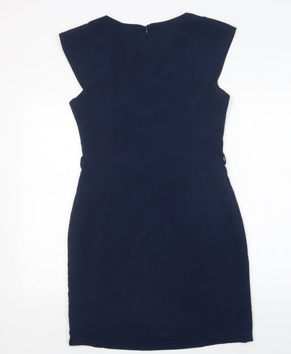 Apricot Womens Blue  Polyester Pencil Dress  Size L  Boat Neck Zip