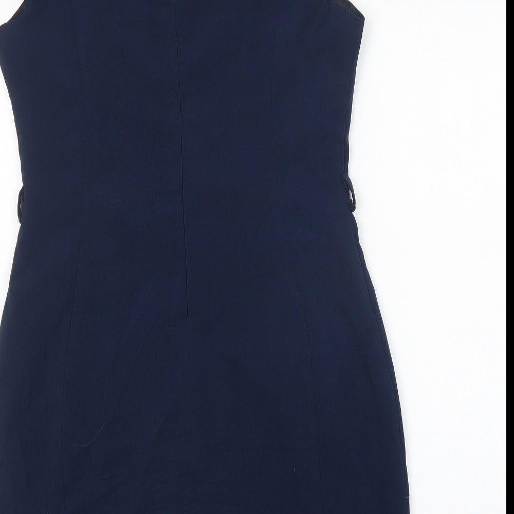 Apricot Womens Blue  Polyester Pencil Dress  Size L  Boat Neck Zip