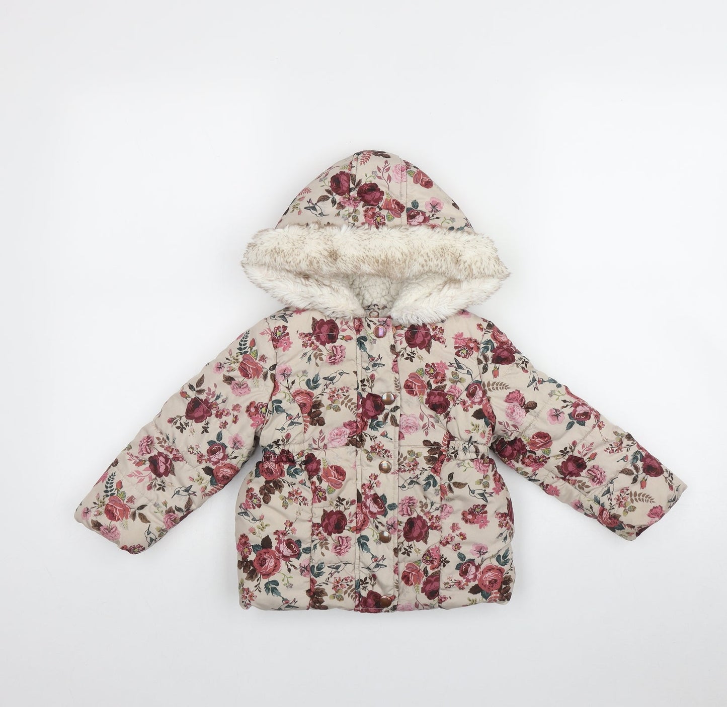 F&F Girls Multicoloured Floral  Puffer Jacket Coat