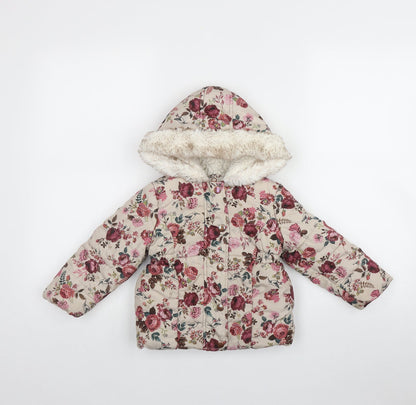F&F Girls Multicoloured Floral  Puffer Jacket Coat