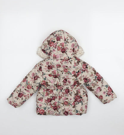 F&F Girls Multicoloured Floral  Puffer Jacket Coat
