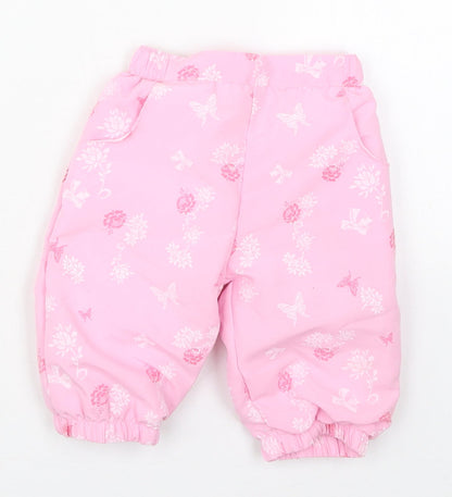Kris & Kids Girls Pink Floral Polyester Track Pants Trousers Size 3-6 Months