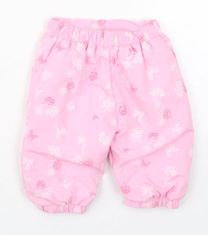 Kris & Kids Girls Pink Floral Polyester Track Pants Trousers Size 3-6 Months