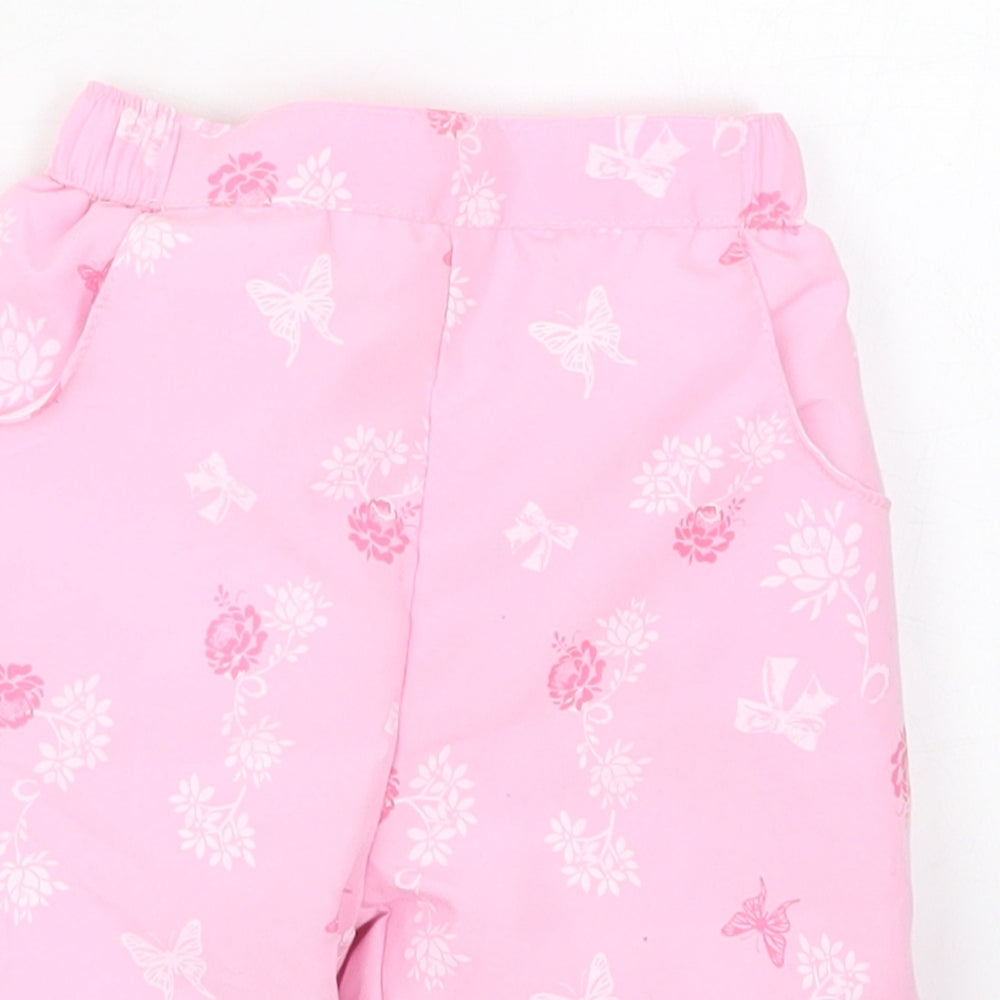 Kris & Kids Girls Pink Floral Polyester Track Pants Trousers Size 3-6 Months