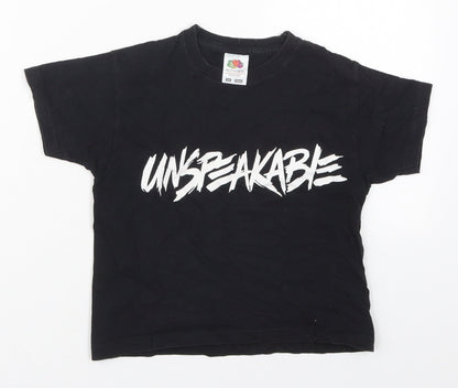 Fruit of the Loom Boys Black  Cotton Basic T-Shirt Size 3-4 Years Crew Neck Pullover - Unspeakable