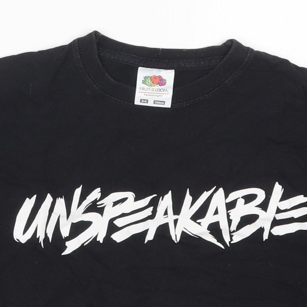 Fruit of the Loom Boys Black  Cotton Basic T-Shirt Size 3-4 Years Crew Neck Pullover - Unspeakable
