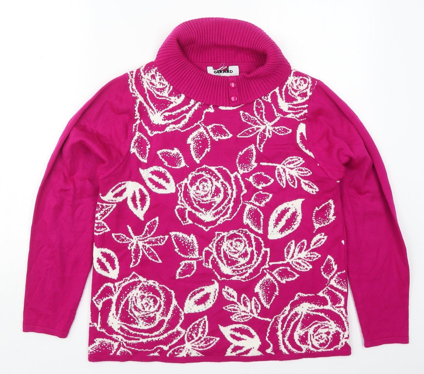 Gerard Womens Pink Roll Neck Floral Acrylic Pullover Jumper Size M