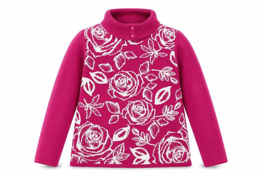 Front view of Gerard women’s pink roll neck floral acrylic jumper, size M