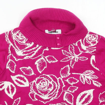 Gerard Womens Pink Roll Neck Floral Acrylic Pullover Jumper Size M
