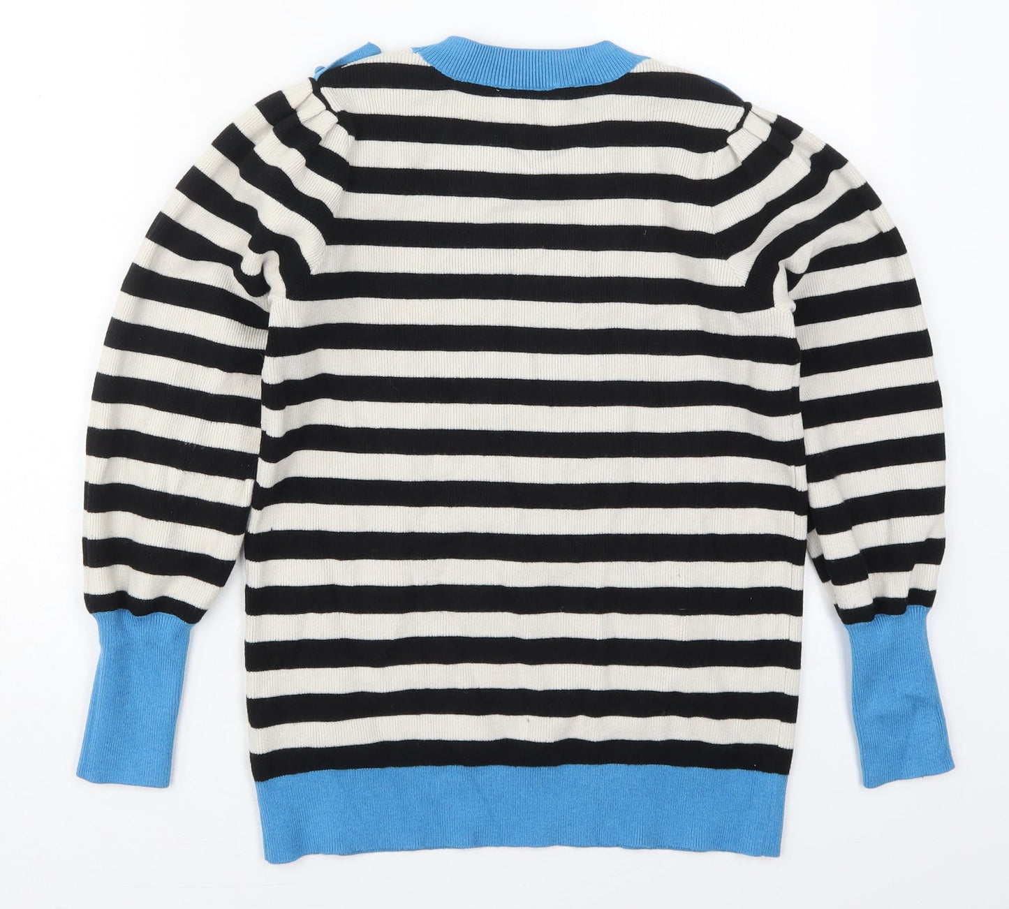 Gallery Womens Black Crew Neck Striped Viscose Pullover Jumper Size M   - Blue