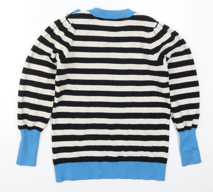 Gallery Womens Black Crew Neck Striped Viscose Pullover Jumper Size M   - Blue
