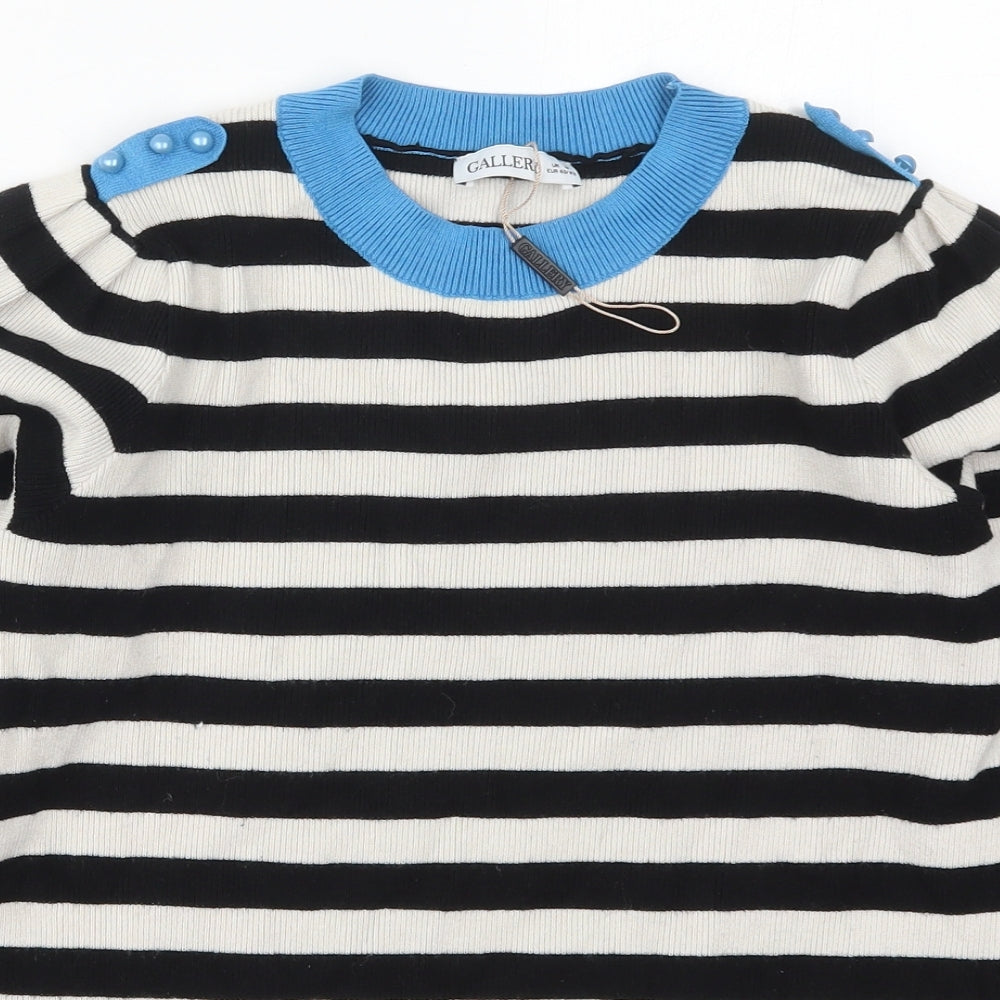 Gallery Womens Black Crew Neck Striped Viscose Pullover Jumper Size M   - Blue